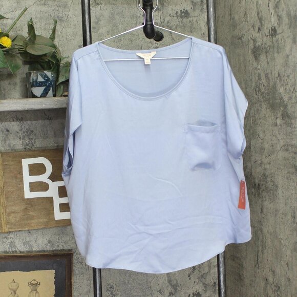 NEW State Of Day Womens Silk Touch Woven Pajama Shirt Top Eventide Blue 2XL - Picture 1 of 6